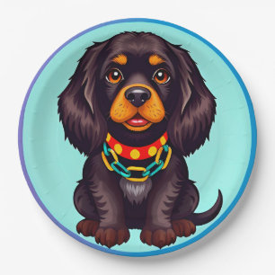 Plato De Papel Perro Animado Adorable con Collar