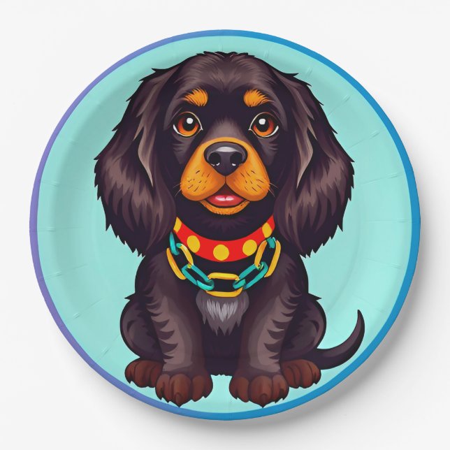 Plato De Papel Perro Animado Adorable con Collar (Anverso)