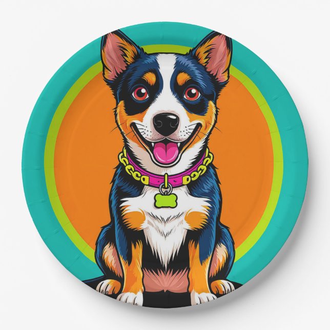 Plato De Papel Perro animado lindo con collar (Anverso)