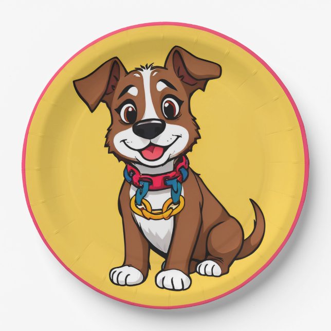 Plato De Papel Perro animado lindo con collar (Anverso)