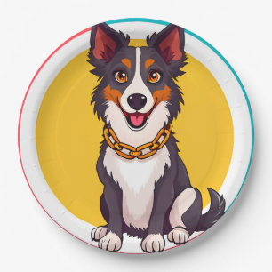 Plato De Papel Perro animado lindo con collar
