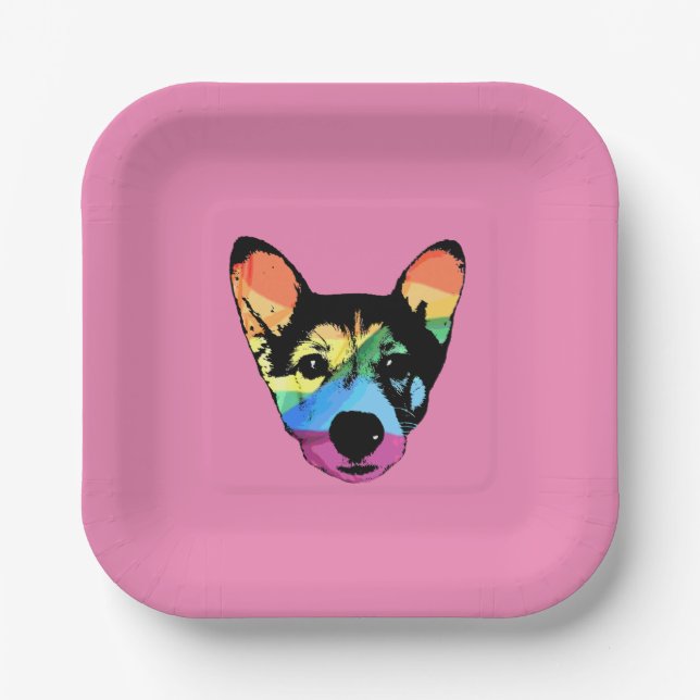 Plato De Papel Perro arcoiris, servilletas de papel (Anverso)