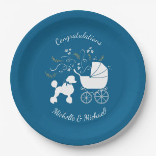 Plato De Papel Perro Baby Shower de carabina francesa