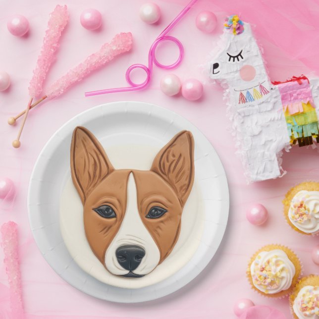 Plato De Papel Perro Basenji Inspirado en 3D (Fiesta)