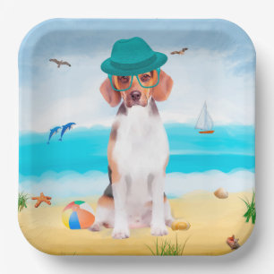 Plato De Papel Perro Beagle en la Playa