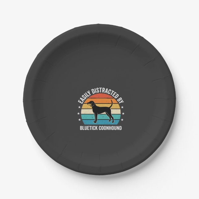 Plato De Papel Perro Bluetick Coonhound Atardecer Retro (Anverso)