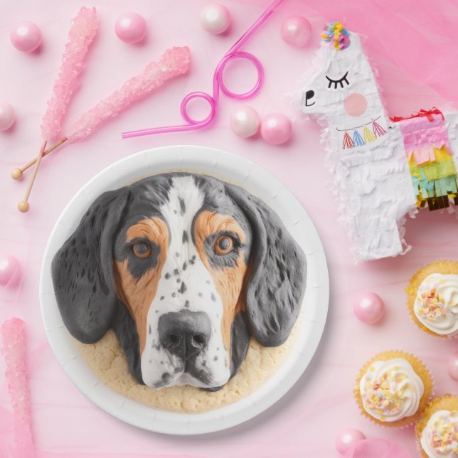 Plato De Papel Perro Bluetick Coonhound Inspirado en 3D (Fiesta)