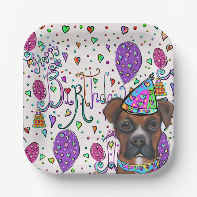 Plato De Papel Perro Boxer (Anverso)