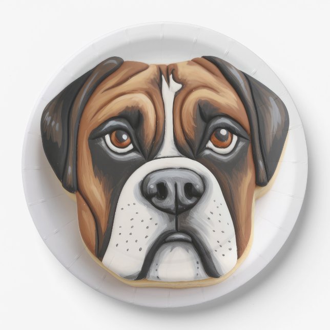 Plato De Papel Perro Boxer Inspirado en 3D (Anverso)