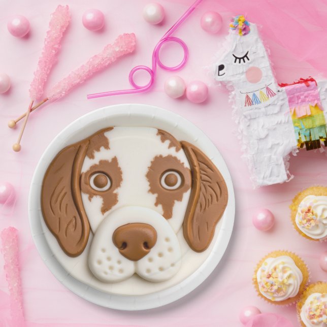 Plato De Papel Perro Brittany Spaniel Inspirado en 3D (Fiesta)