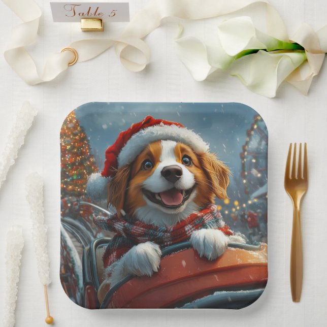 Plato De Papel Perro Brittany Spaniel Navidad (Boda)