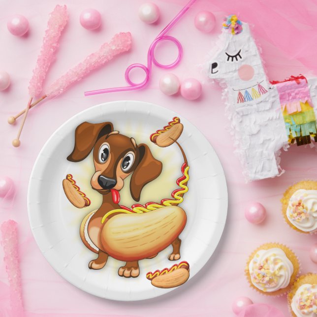 Plato De Papel Perro caliente de Dachshund (Fiesta)