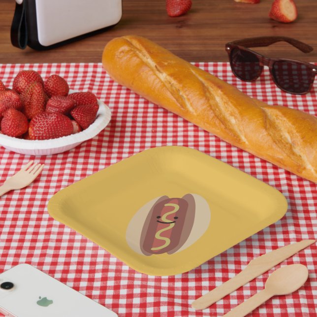 Plato De Papel Perro caliente Kawaii lindo  (Picnic)
