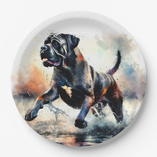 Plato De Papel Perro Cane Corso en acuarela (Anverso)