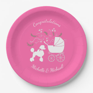Plato De Papel Perro cangrejo Baby Shower Chica rosa pipa
