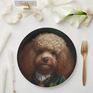 Plato De Papel Perro Caniche con Ropa del Día de San Patricio