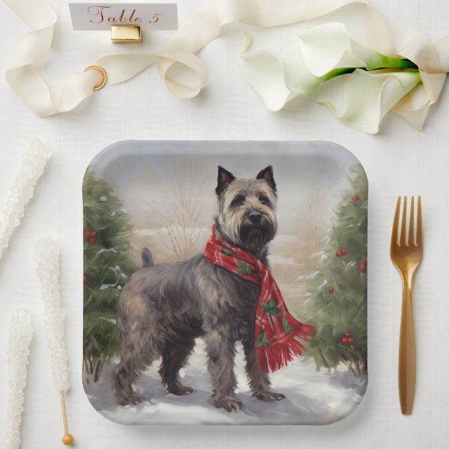 Plato De Papel Perro chesapeake en Navidades de nieve (Boda)