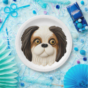 Plato De Papel Perro Chin Japonés 3D Inspirado