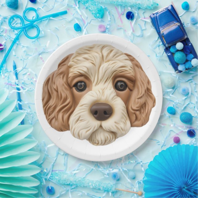 Plato De Papel Perro Cockapoo inspirado en 3D (Fiesta)