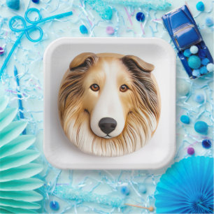 Plato De Papel Perro Collie Áspero Inspirado en 3D