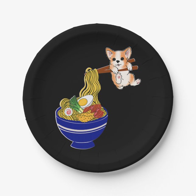 Plato De Papel Perro Corgi Ramen (Anverso)