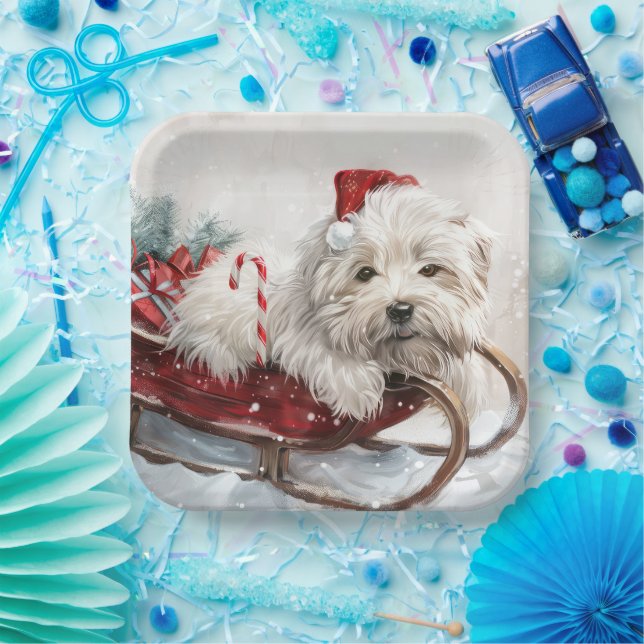 Plato De Papel Perro Coton De Tulear Fiesta Navideña (Fiesta)