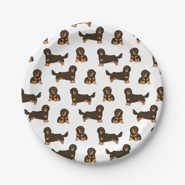 Plato De Papel Perro Dachshund de cabello largo (Anverso)