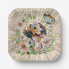 Plato De Papel Perro Dachshund - mosaico doxie-colorido