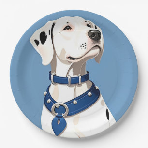 Plato De Papel Perro dálmata con collar azul
