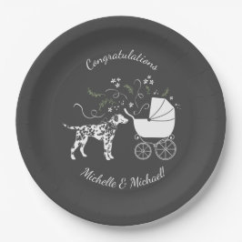 Plato De Papel Perro dalmatiano Baby Shower gris pimienta