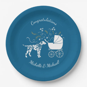 Plato De Papel Perro dálmato Baby Shower cachorro azul