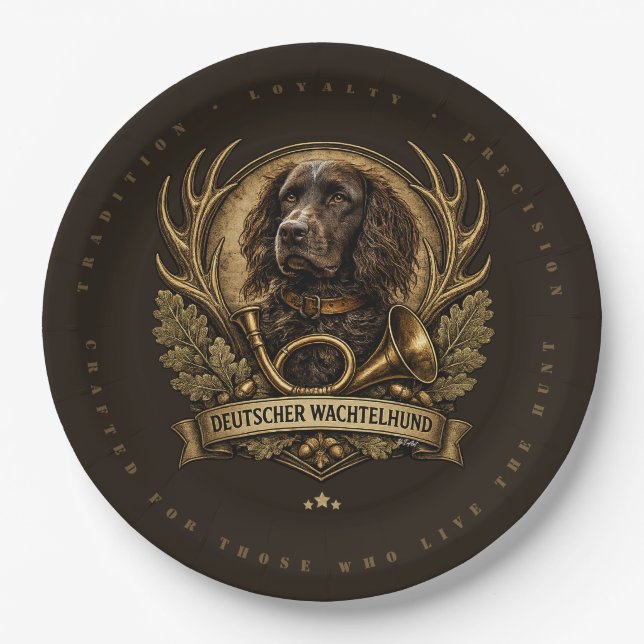 Plato De Papel Perro de agua alemán , Logo de caza (Anverso)