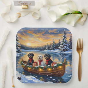 Plato De Papel Perro de Agua Portugués Navidad Barco Fiesta