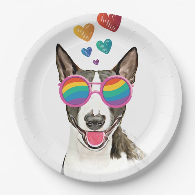 Plato De Papel Perro de Bull Terrier con El día de San Valentín d (Anverso)