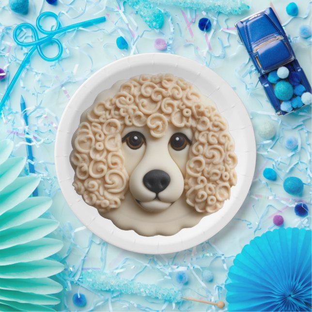 Plato De Papel Perro de caniche inspirado en 3D (Fiesta)