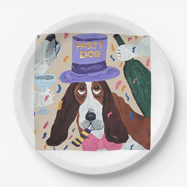 Plato De Papel Perro de Fiesta Basset Hound (Anverso)