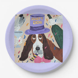 Plato De Papel Perro de Fiesta Basset Hound 