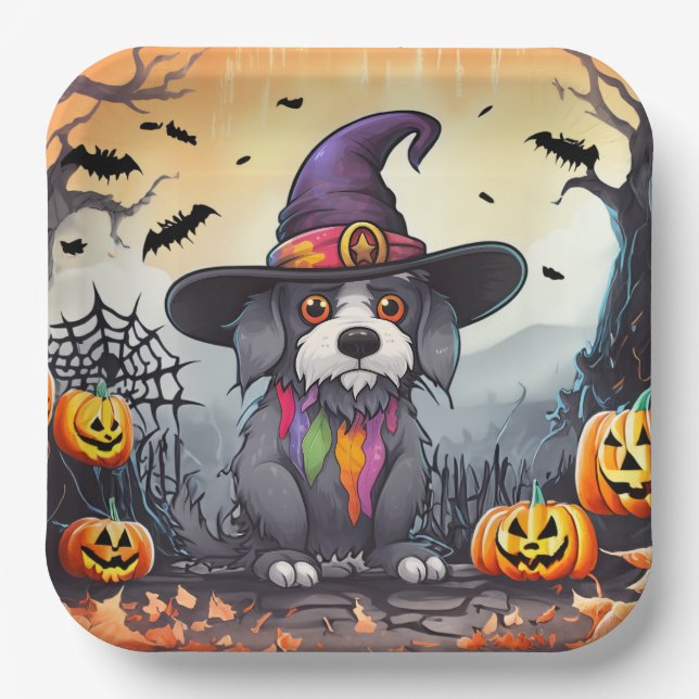 Plato De Papel Perro de Halloween (Anverso)