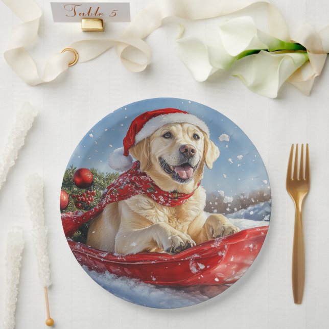 Plato De Papel Perro de Labrador con mangas y Navidades de nieve (Boda)
