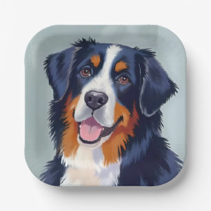 Plato De Papel Perro de montaña bernés   Pintura en acuarela