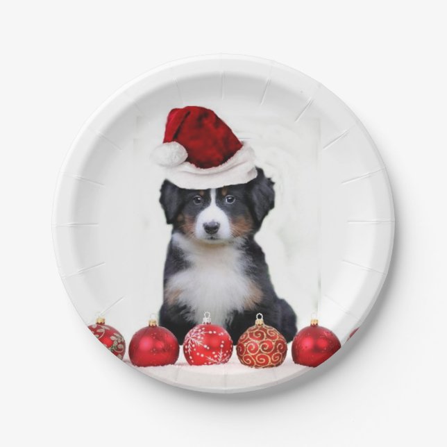 Plato De Papel Perro de montaña de Bernese del navidad (Anverso)
