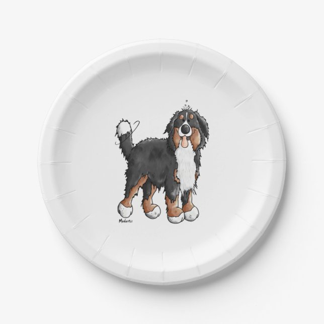 Plato De Papel Perro de montaña feliz de Berna - Cómic - Perros - (Anverso)