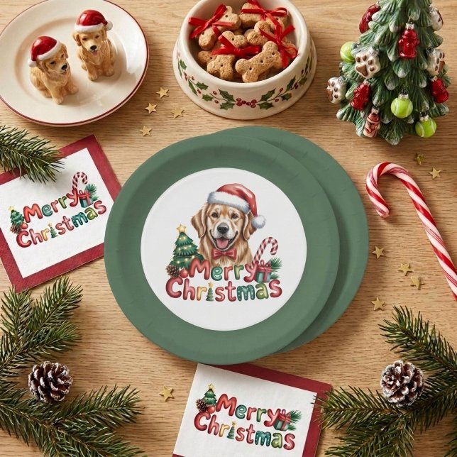 Plato De Papel Perro de Navidad Retriever Dorado Adorable (Subido por el creador)