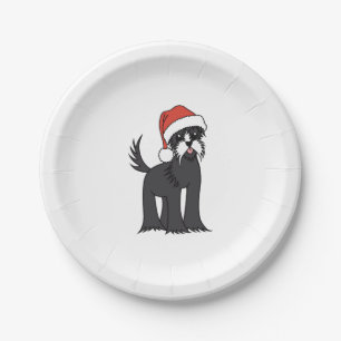 Plato De Papel Perro de Navidades de Schnauzer en Santa Hat