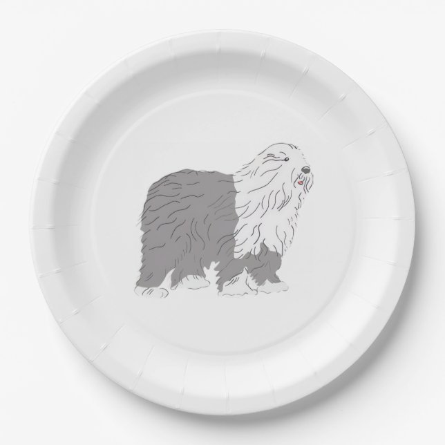 Plato De Papel Perro de pastor inglés (Anverso)