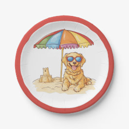 Plato De Papel Perro de playa Golden Retriever