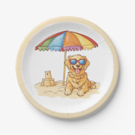 Plato De Papel Perro de playa Golden Retriever