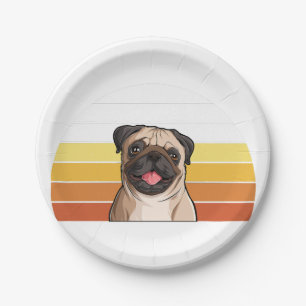 Plato De Papel Perro de pug ventilado retro lindo para perro mejo