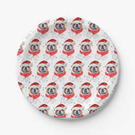Plato De Papel Perro de raza Bulldog Inglés Navidad