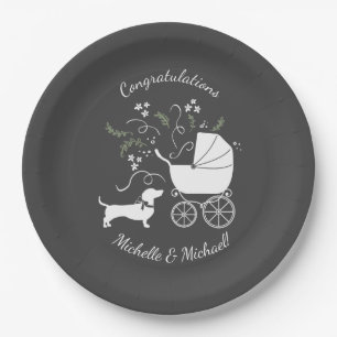 Plato De Papel Perro delgado Dachshund Perro Baby Shower Neutral 